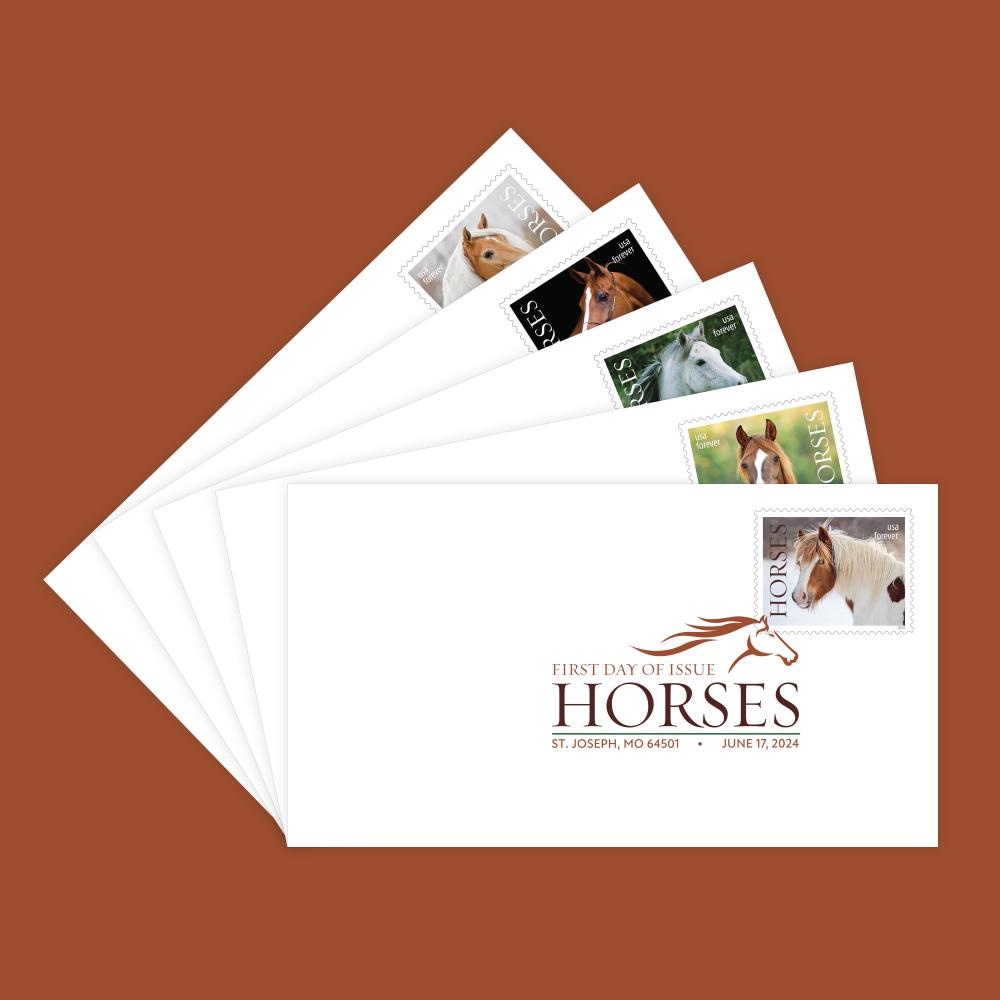 Horses Digital Color Postmark First Day Covers set Of 5 Stamps Forever horses-digital-color-postmark-first-day-covers-set-of-5-stamps-forever