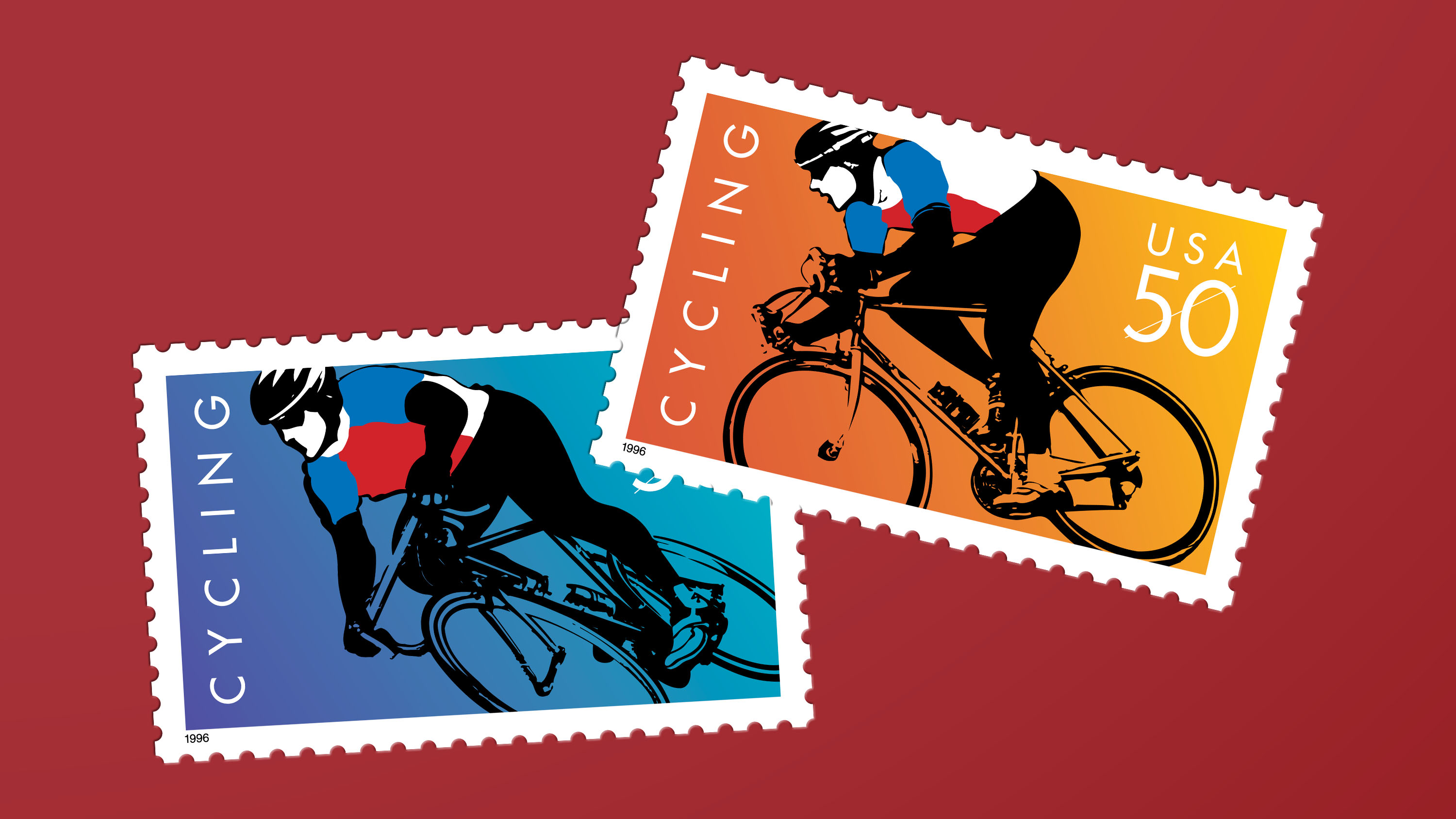 オレンジ色の切手 約3cm Cycling — Stamps Forever